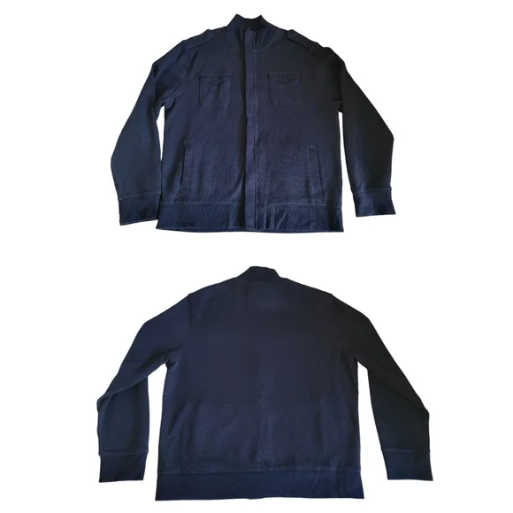 Banana Republic Tactical Sweater Preppy Cardigan Wool Blend Navy Blue Me… - Picture 9 of 17